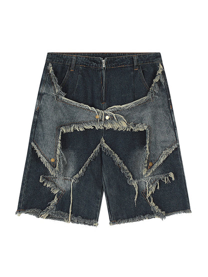 Star Pattern Patchwork Baggy Denim Shorts