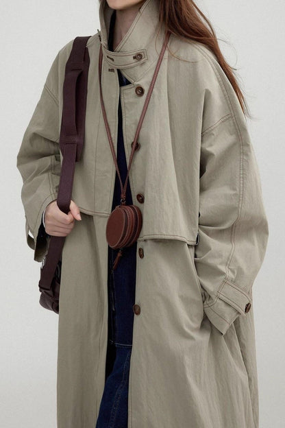 Stand Collar Wash Long Overcoat