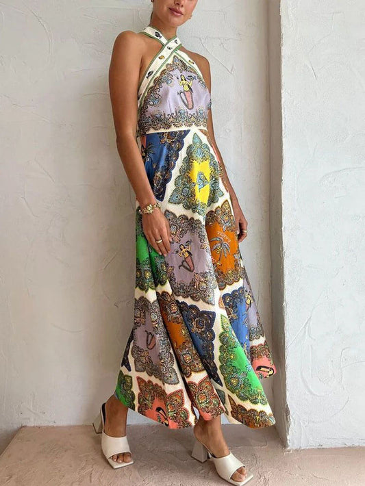 Paisley Satin Midi Dress