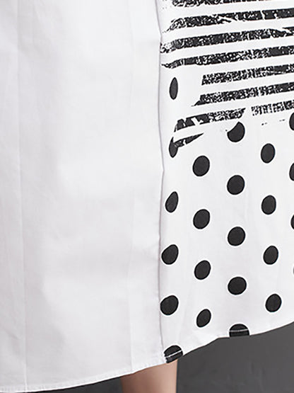 Irregularity Oversize Printed Striped Polka-dot Split-joint Round-neck Midi Dresses
