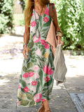 Women's Elegant Floral Cotton and Linen Loose Tank Top Dress