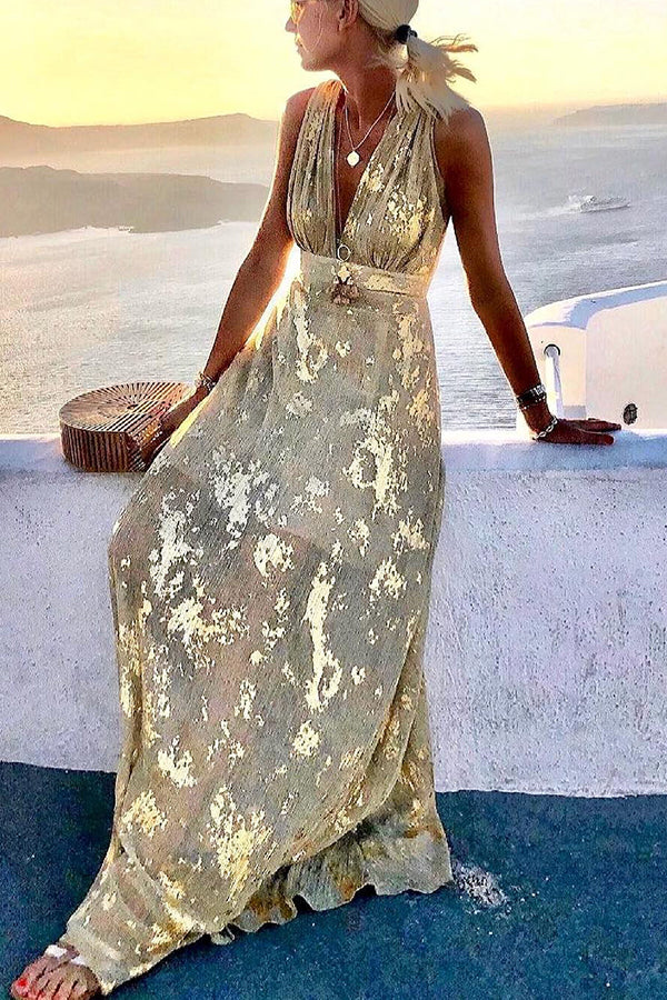 Vacation Style Waist Shaping Slim Figure Party V-neck Long Dress