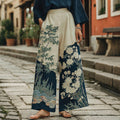 Women's Vintage Japanese Flower Art Print Pants elevenforest