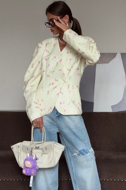 V-neck Loose Blazer Coat