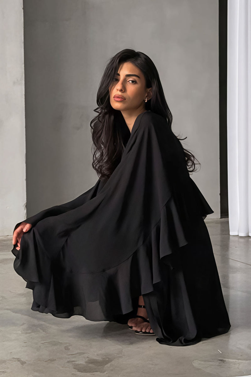 Ruffle Cape Half Sleeve Mini Dress