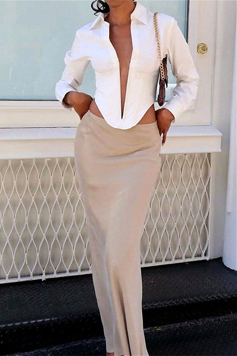 Irregular Deep V Collared Slim Blouse
