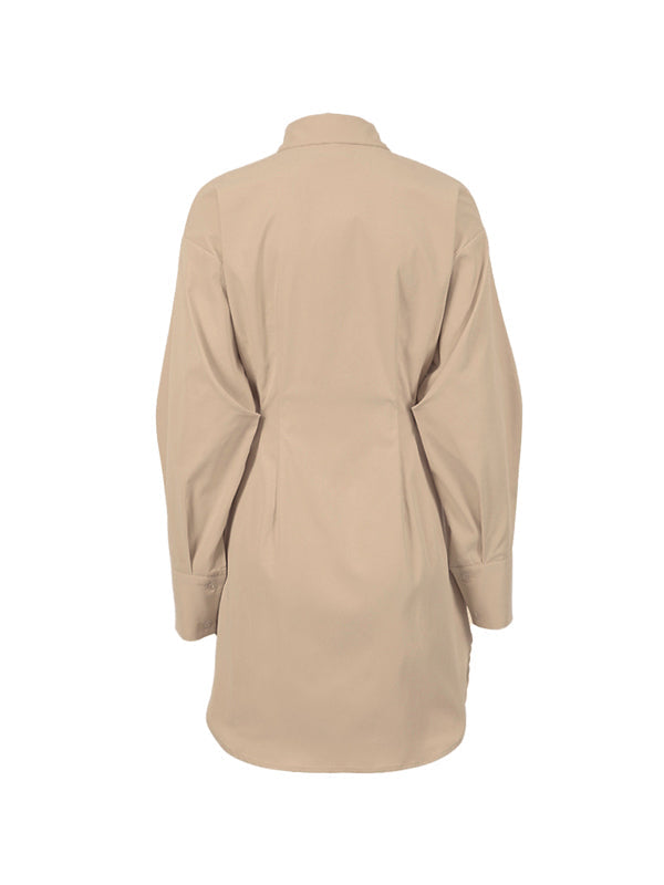 Fold Pleated Detail Shirt Long Sleeve Mini Dress