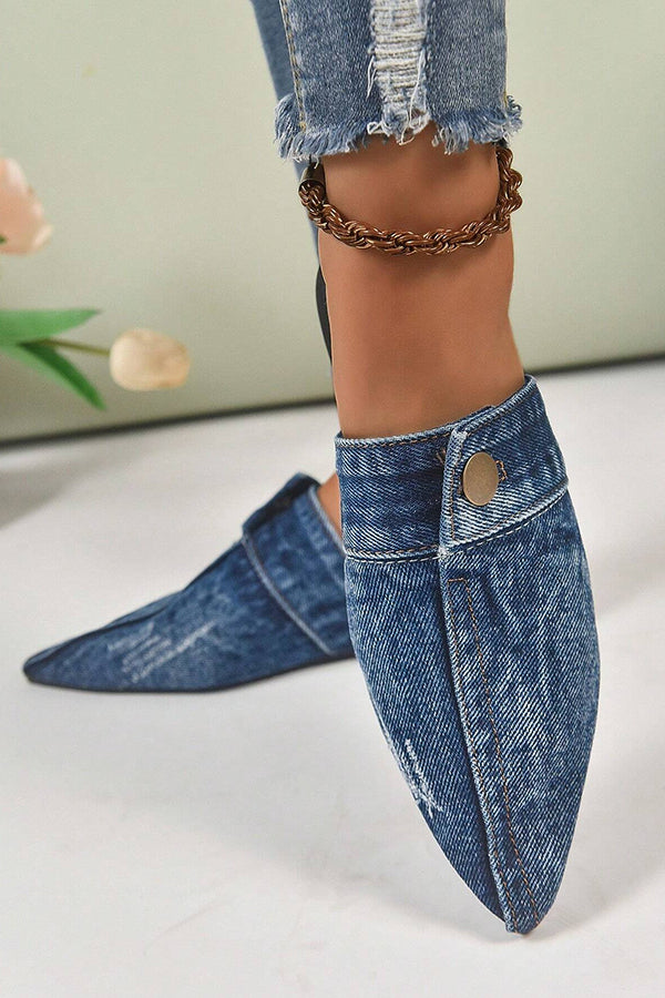 Flat Pointed Toe Denim Slippers