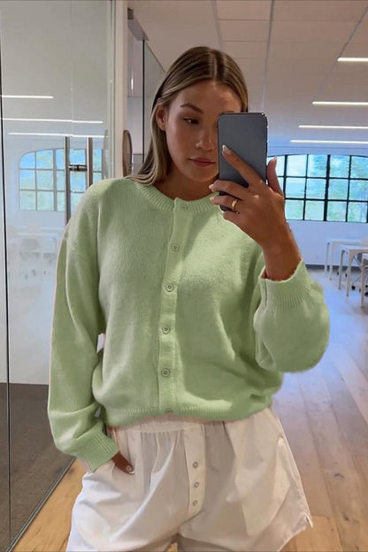 Buttoned Long Sleeve Knit Cardigan