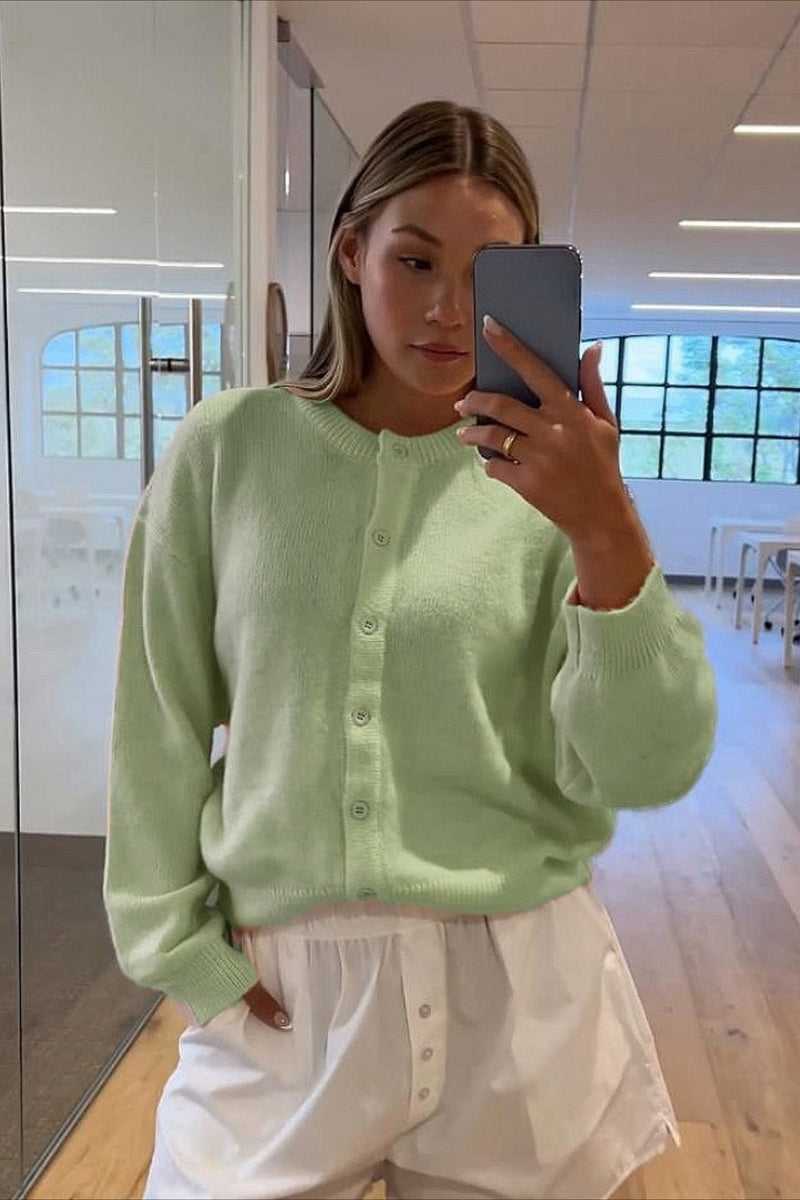 Buttoned Long Sleeve Knit Cardigan