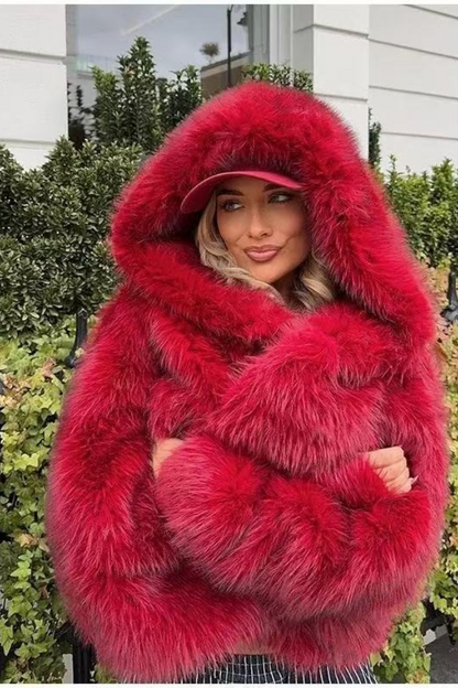 Fur Fox Trim Hooded Thick Warm Coat