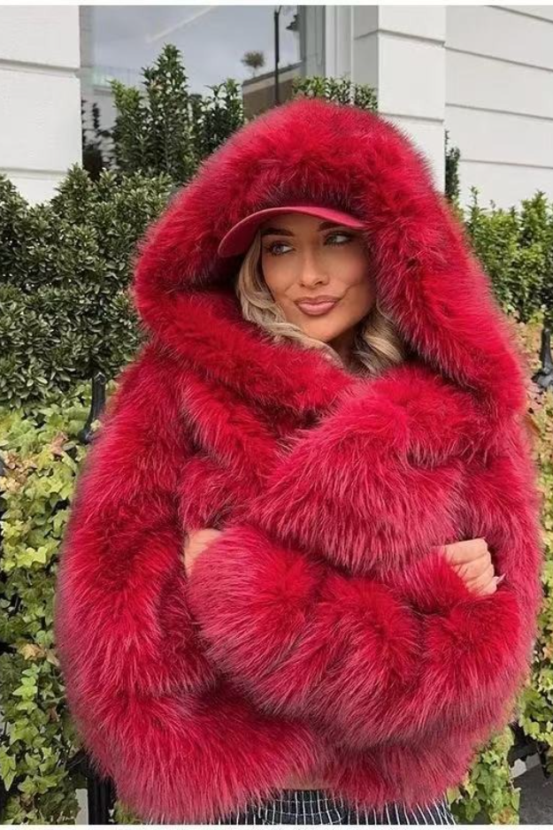 Fur Fox Trim Hooded Thick Warm Coat