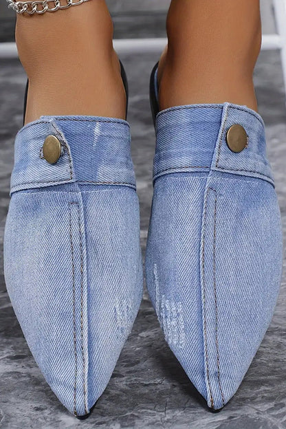 Flat Pointed Toe Denim Slippers