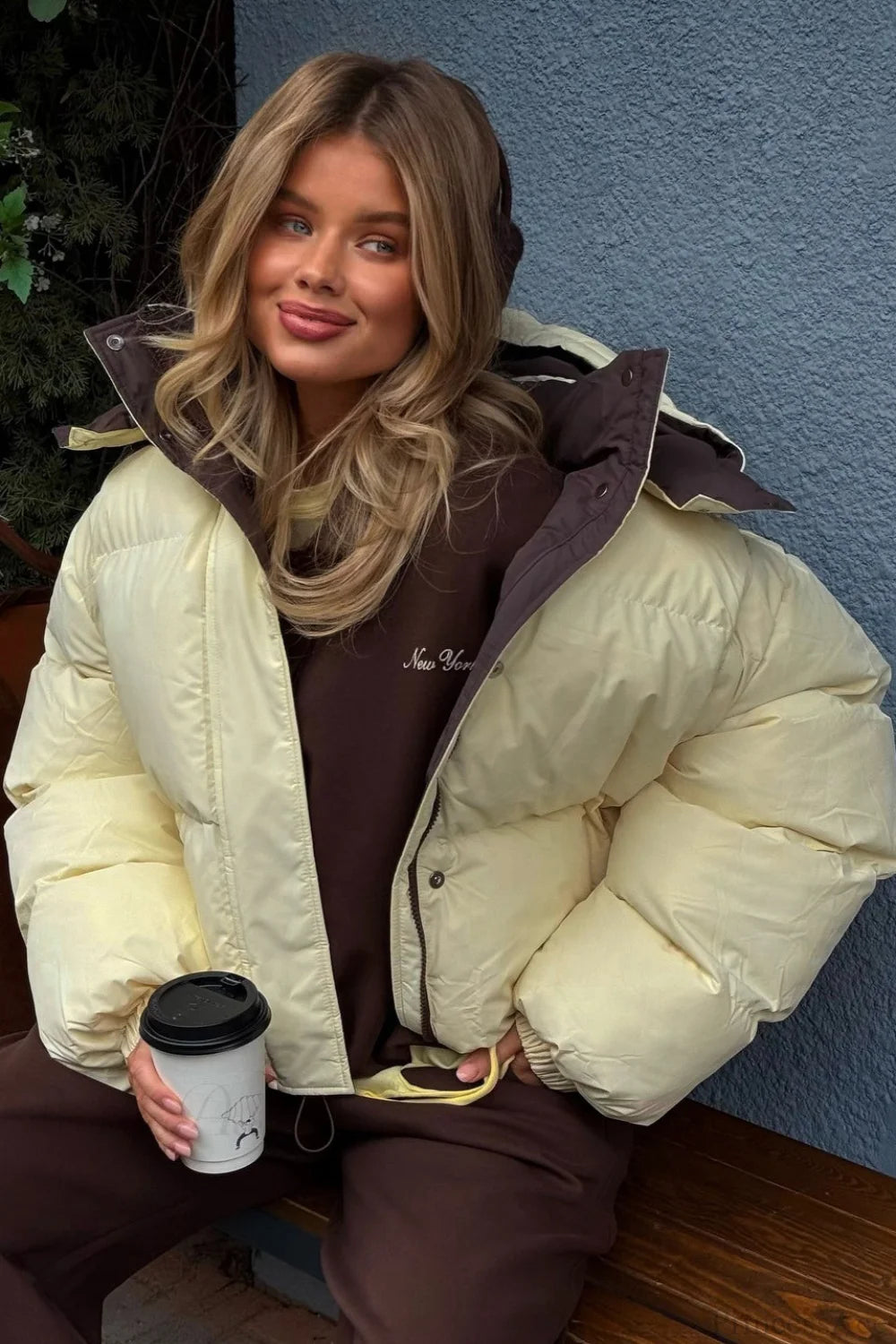 Cropped Color Block Cotton Coat