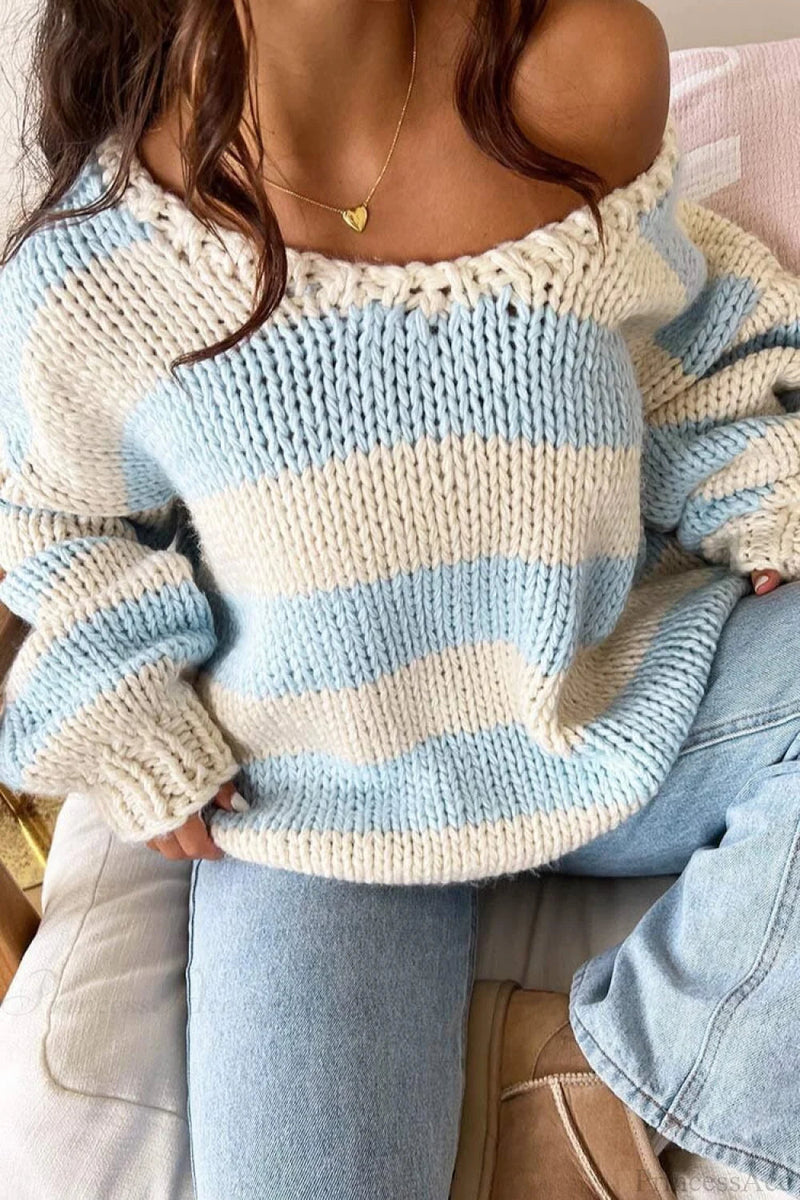 Loose Off-shoulder Striped Sweet Sweater