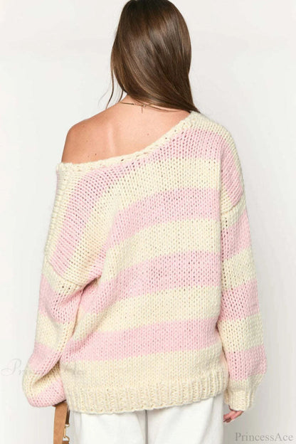 Loose Off-shoulder Striped Sweet Sweater