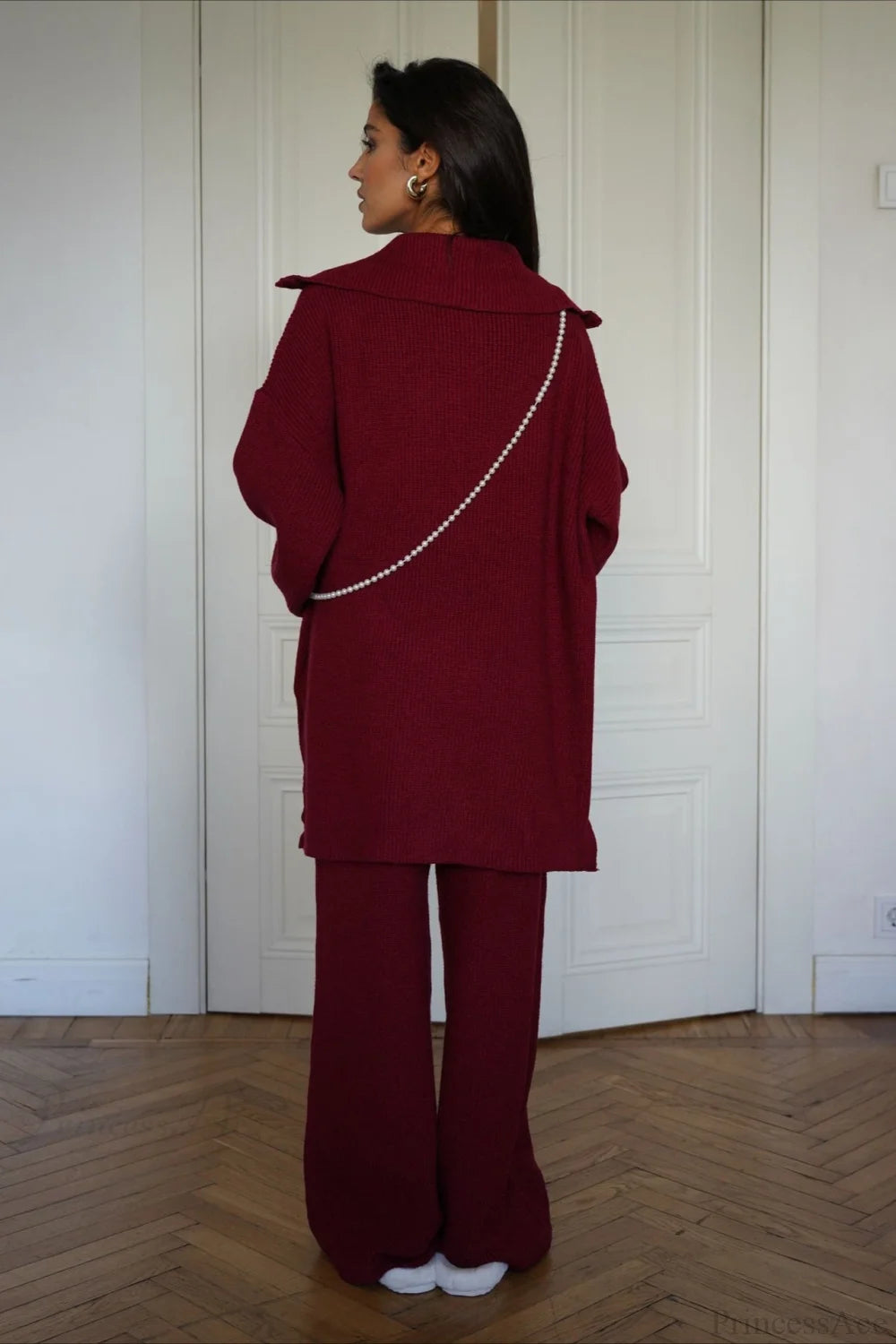 Angora Red Half-zip Knit Two Piece Set