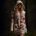 Comstylish Women's Halloween Anatomy Bandage Rose Sequin Art Cozy Knit Hooded Sweater Dress