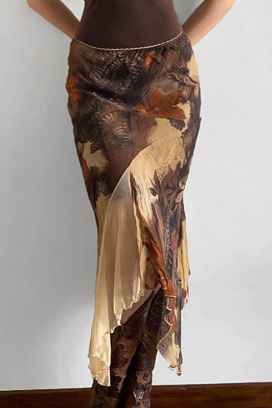 Contrast Asymmetrical Mermaid Midi Skirt