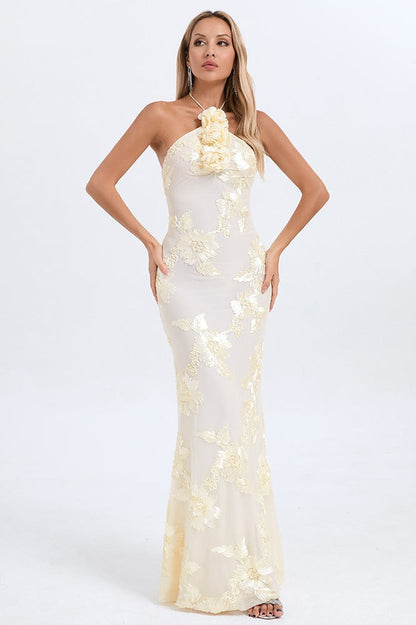 Halter Foil Print Maxi Dress