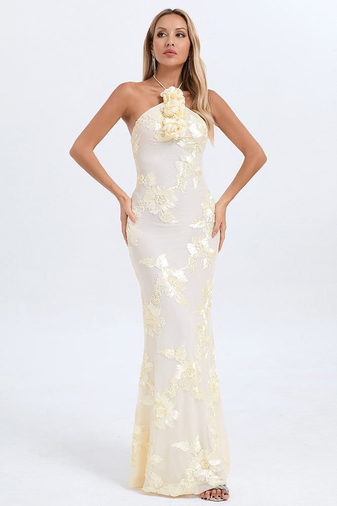 Halter Foil Print Maxi Dress