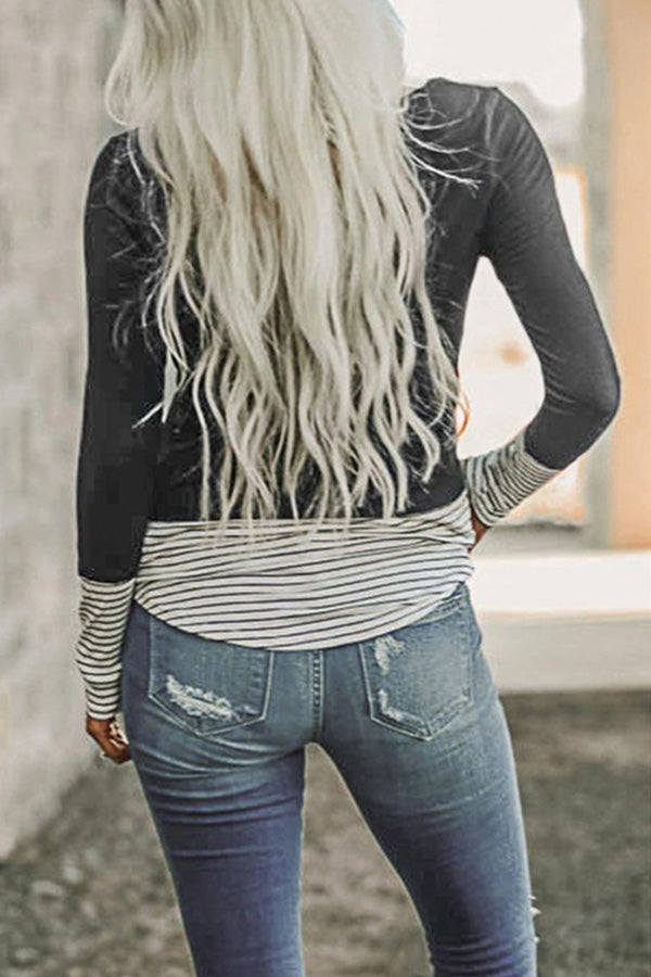 Striped Sequin Pocket Long Sleeve T-shirt