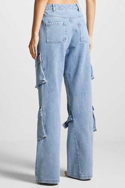 High Waist Pocket Detail Straight Leg Cargo Pant