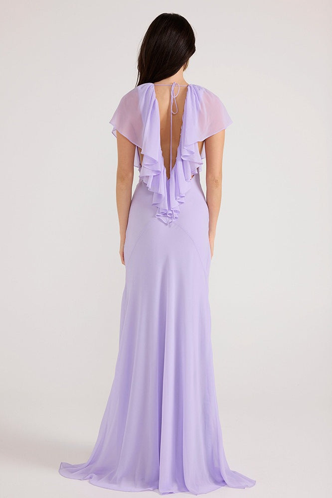 Simple Deep V Ruffle Maxi Dress