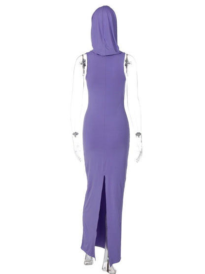 Bodycon High Waisted Hooded Color Split-back Maxi Dresses