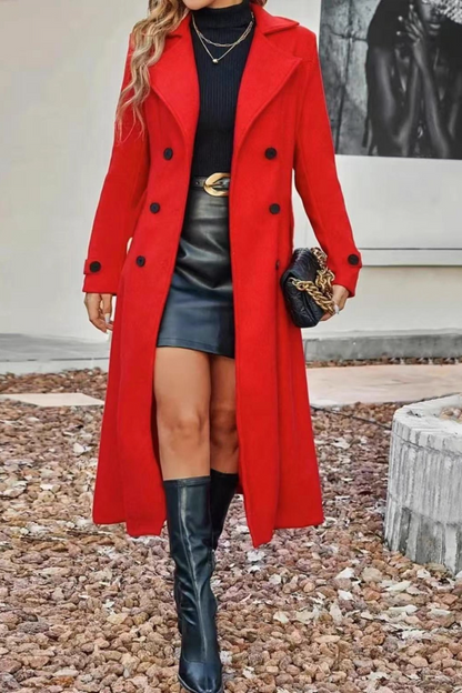 Wool Blend Lapel Double Breasted Overcoat