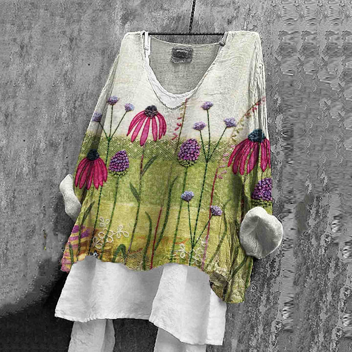Vintage Floral Embroidered Linen Blend Cozy Women's Shirt elevenforest
