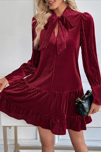 Velvet Bow Collar Flowy Short Mini Dress