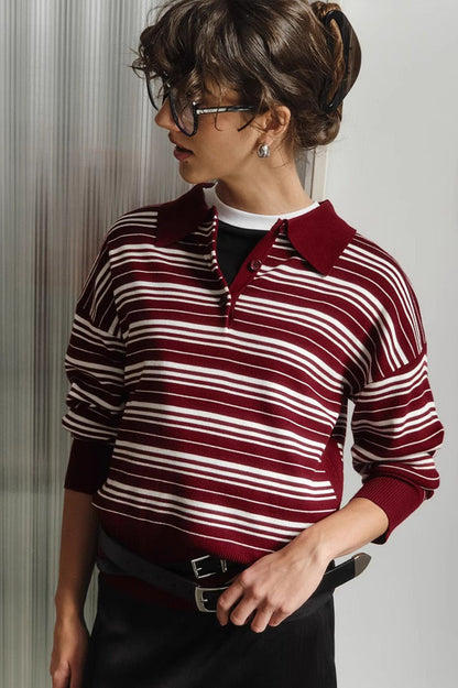 Striped Knit Polo Sweater