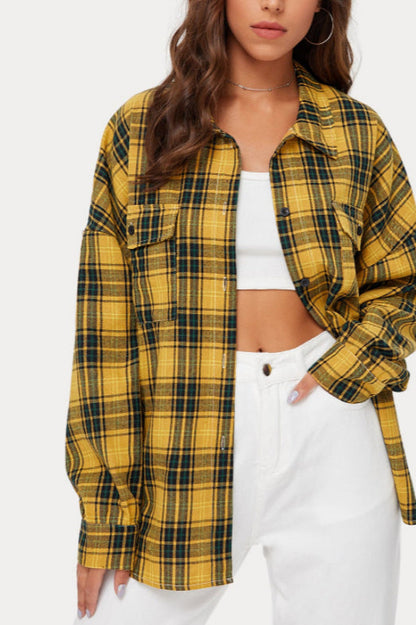 Plaid Stand Collar Button Shirt Blouse