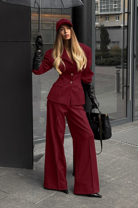 Polished Lapel Tailored Button Two Piece Set