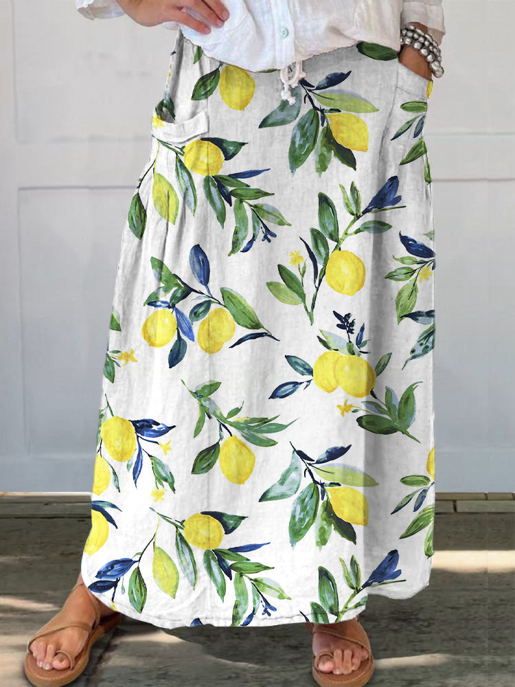 Elegant And Fresh Lemon Fruit Printed Women's Casual Cotton And Linen