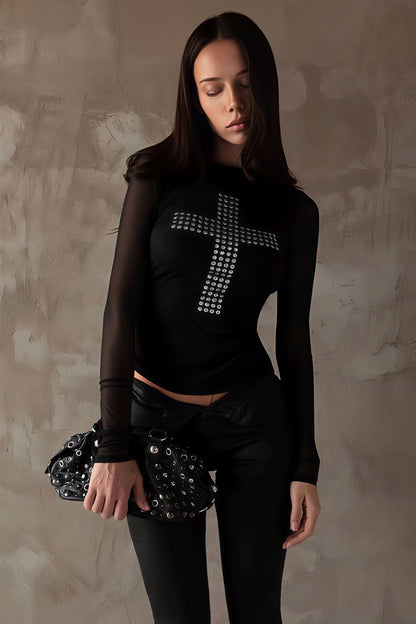 Print Slim Crew Neck Blouse