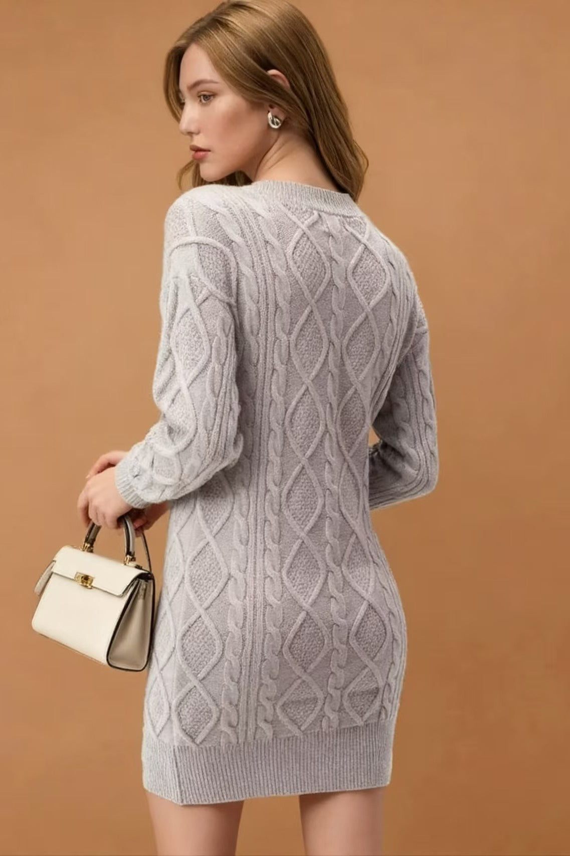 V-neck Cable Knit Sweater Dress