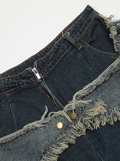 Star Pattern Patchwork Baggy Denim Shorts