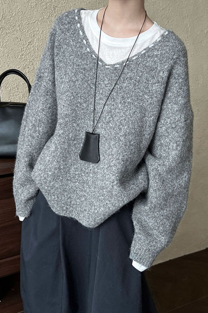 Oversized V-neck Knit Sweater