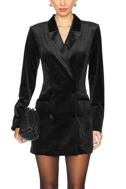 Holiday Soiree Color Velvet Lapel Long Sleeve Blazer Mini Dress