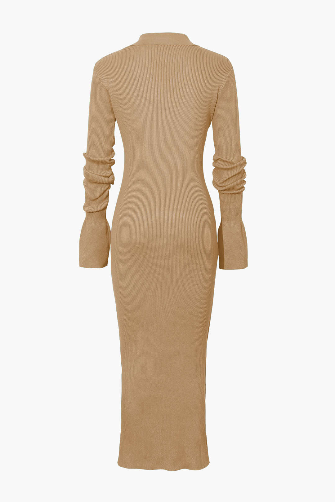 Color Shell Sleeve Ribbed Buttons Down Maxi Dress