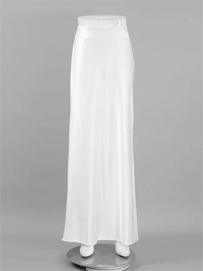White High Waist Maxi Skirt for Party Holiday Slim Outfits Summer Basic Long Skirt