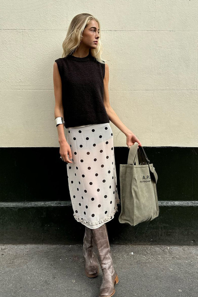 Polka Dot Satin High-waisted A-line Skirt