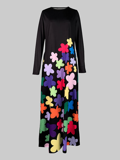 Long Sleeves Asymmetric Round-neck Maxi Dresses