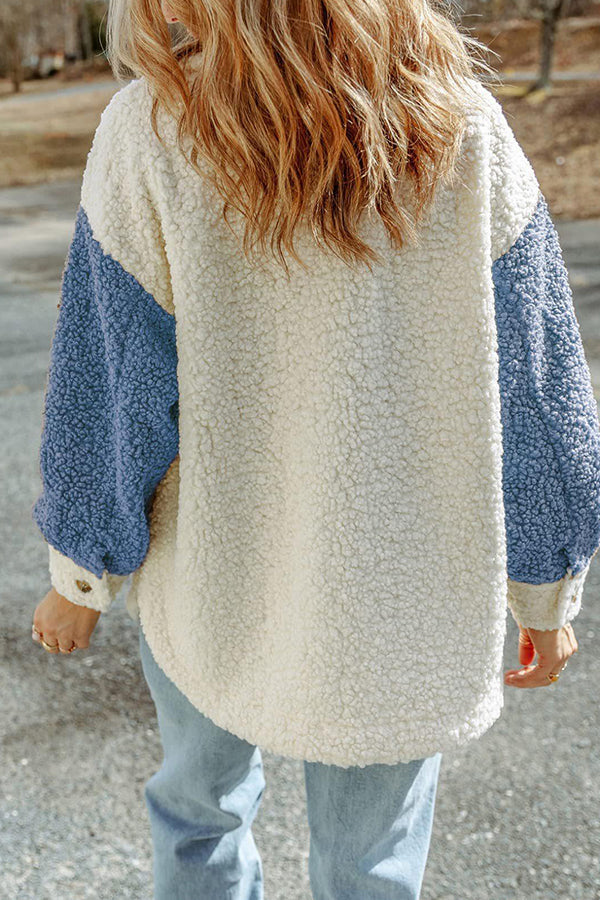 Autumn and Winter Long-sleeved Double-pocket Color-block Loose Fur Coat