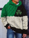 Men's Shamrock Embroidered Patchwork Cozy Hooded Sweater artswardrobe
