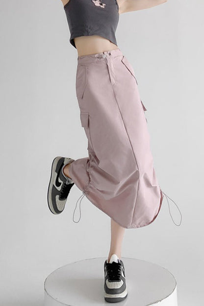 A-line Gray Cargo High Slit Skirt