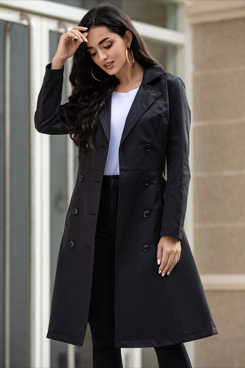 Slim Tie Waist Mid-length Pocket Trench Coat