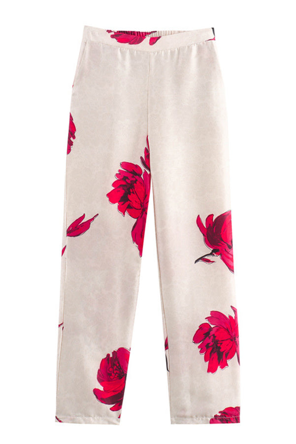 Special Attendance Satin Print High Rise Elastic Waist Pocket Pants